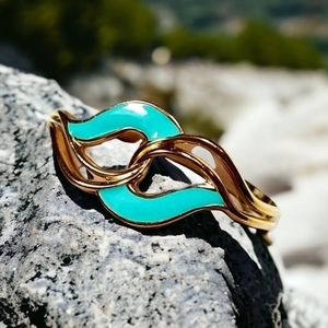 Vintage Aqua Enamel Goldtone Cuff Bracelet